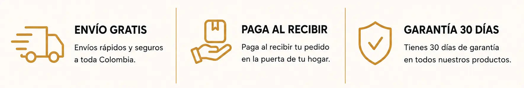 Barra de confianza envío gratis pago contra entrega
