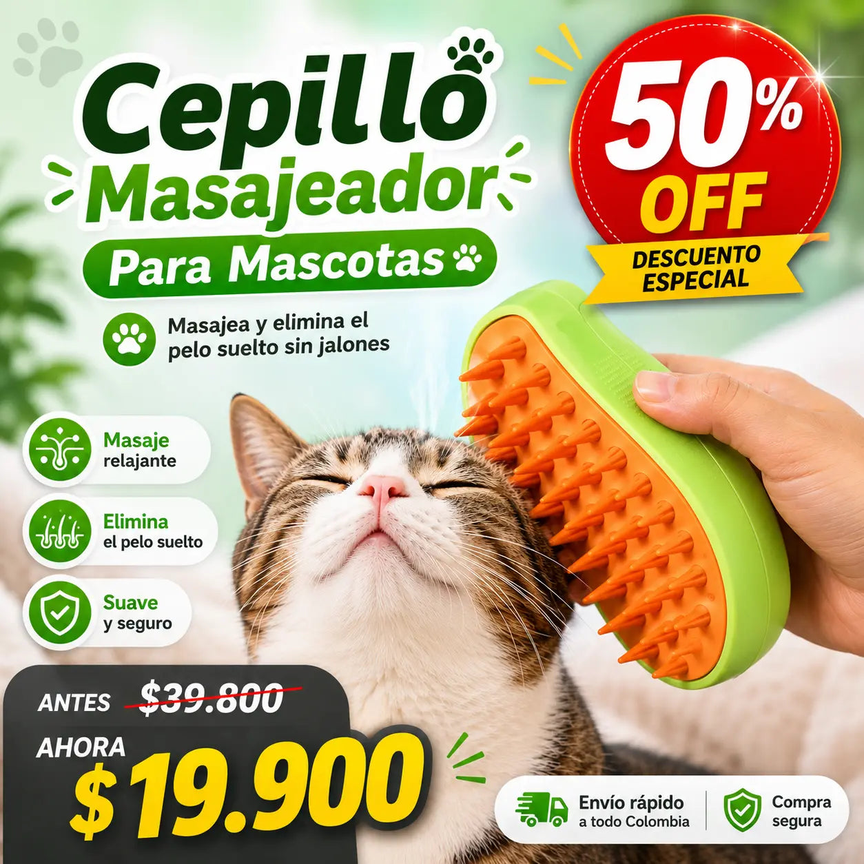 Cepillo Masajeador Para Mascotas | Masajea y elimina el pelo suelto sin jalones.