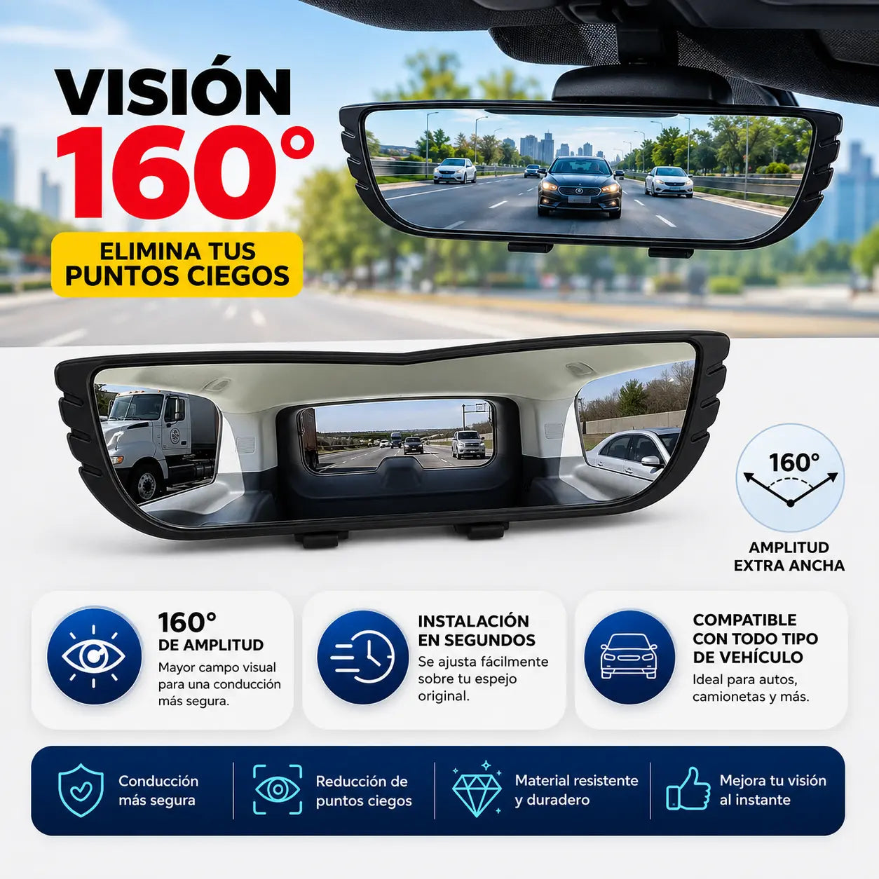 Espejo Visión 160° | Elimina tus Puntos Ciegos