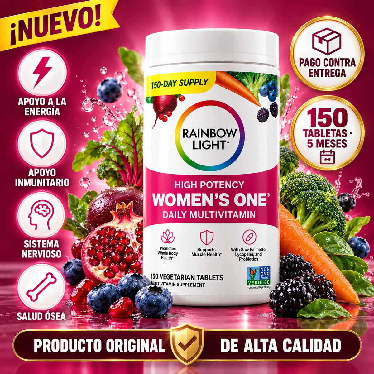 Rainbow Light Women's One | Multivitamínico para Mujer con Probióticos y Enzimas Digestivas, 150 Tabletas